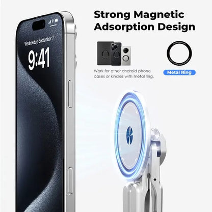 💻Adjustable Aluminum Laptop Stand with Integrated Magnetic Phone Holder | Portable & Foldable Desktop Riser for Laptops and Tablets