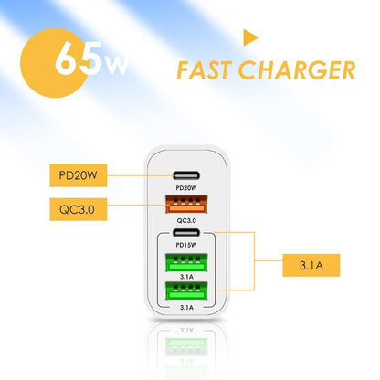 65W Multi-Port Fast Wall Charger (US Plug)