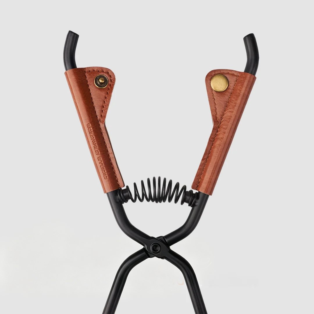 🔥Camping Fire Tongs | Heavy-Duty Carbon Steel | 55cm (21.6") | Leather Sheath | Serrated Grip | Brown/Black Options