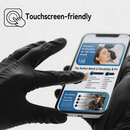 Black Nitrile Gloves, 6mil Heavy Duty Soft Disposable Gloves, 100 Count Latex Free Powder Free Reusable Gloves