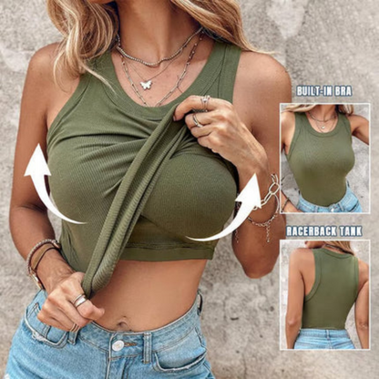 🍃This Week's Special | Built-in Bra Ribbed Tank Top – No Bra Needed💥