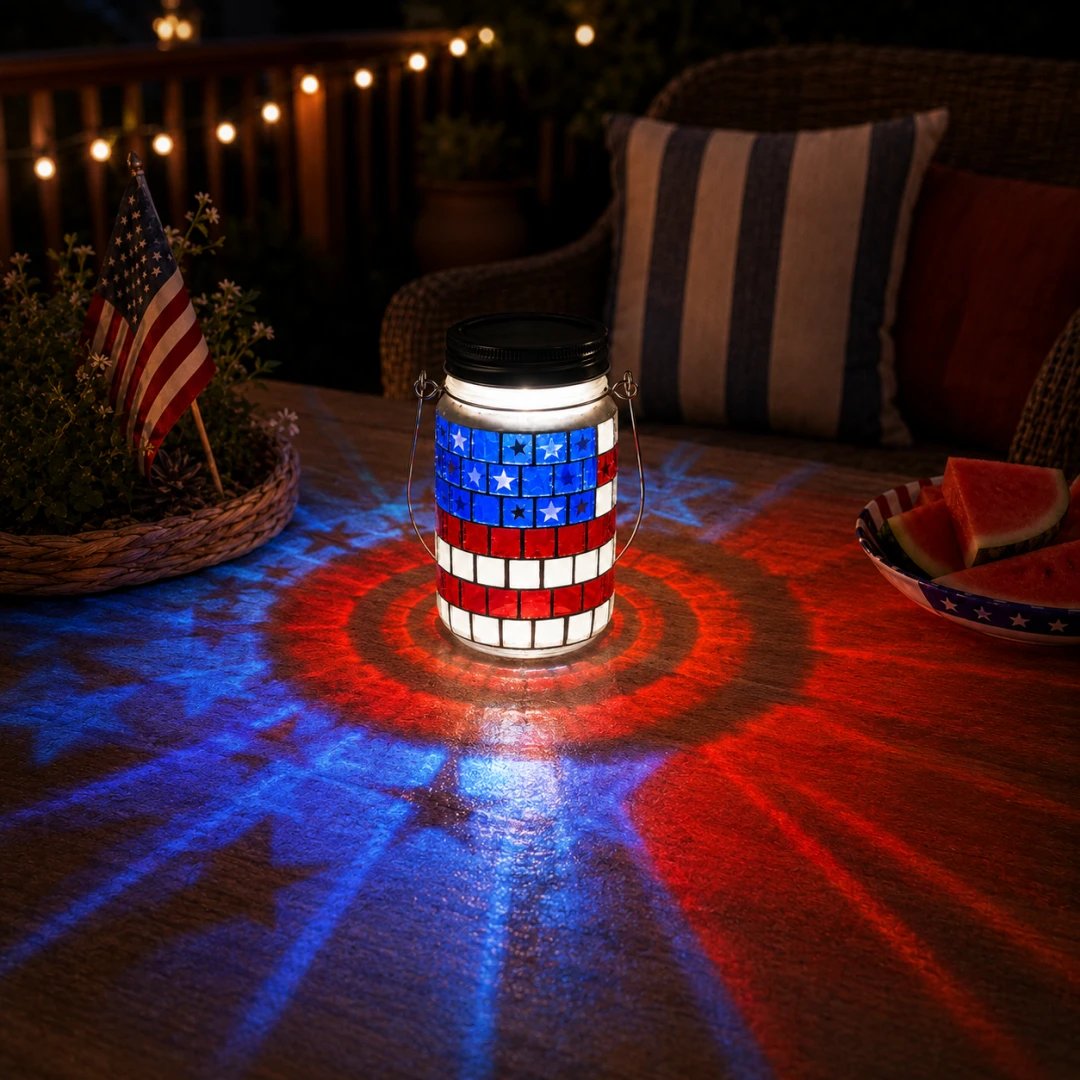 4th of July Solar Patriotic Mason Jar Lantern