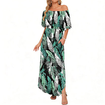 🔥LAST day 49% OFF🔥Women's Off The Shoulder Dress Wedding Guest Dress Summer Casual Long Ruffle Party Side Split Beach Maxi Dresses