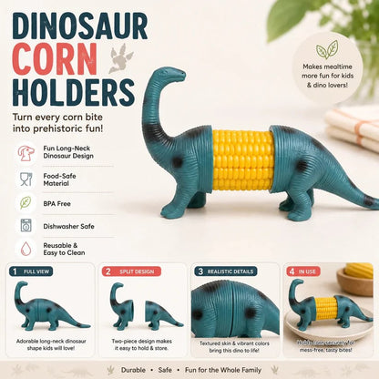 🔥Last Day 49% OFF - 🦖 Cute Dinosaur Corn Holders – Fun Stainless Steel BBQ Kitchen Gadget Set