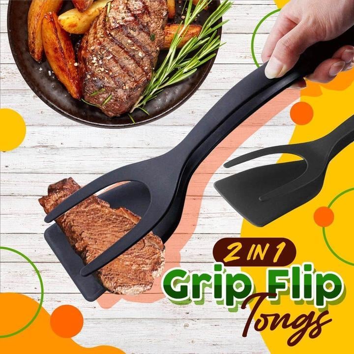 🥘 LIMITED-TIME ! 🍳 2-in-1 Grip Flip Tongs with Silicone Tips – Non-Scratch, Non-Stick, Heat-Resistant ✨