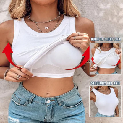 🍃This Week's Special | Built-in Bra Ribbed Tank Top – No Bra Needed💥