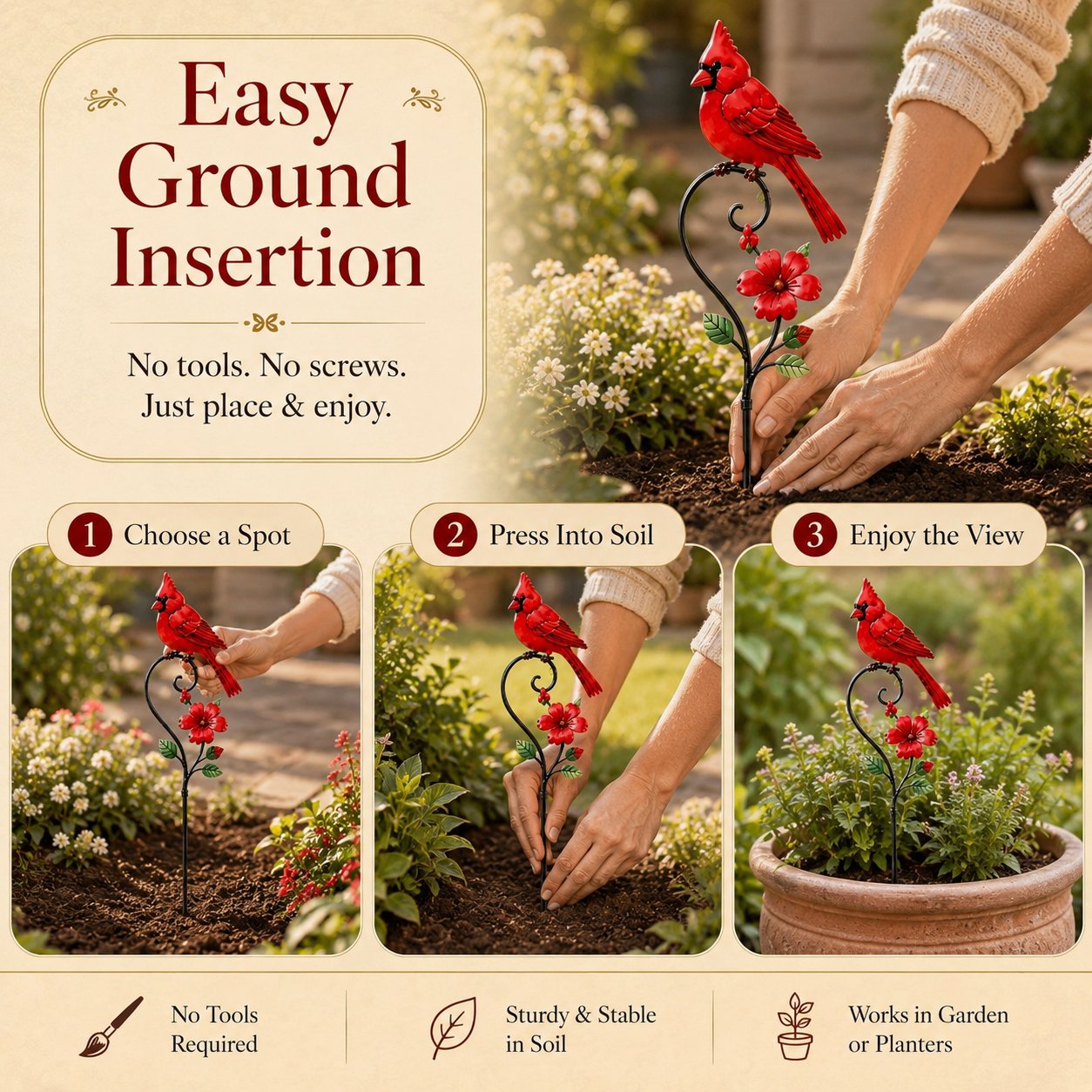 🐦 Red Cardinal Garden Stake Decoration
