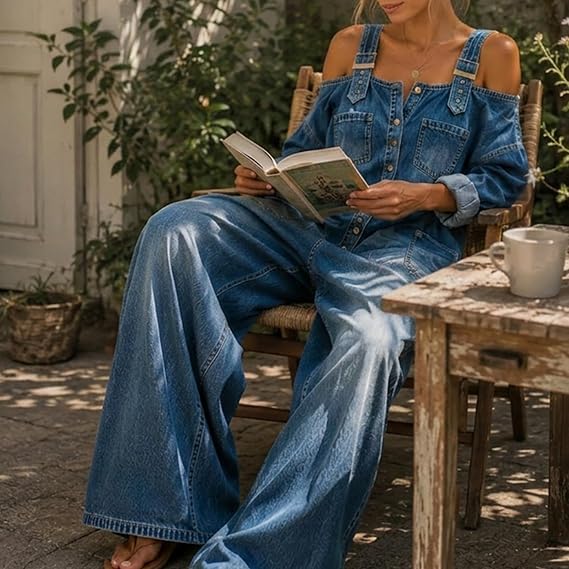 ✨ Off-Shoulder Denim Jumpsuit | Matches Any Style: Sexy, Sweet, Casual | Wide Leg Overalls Y2K 👖