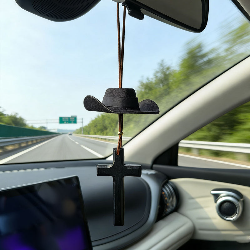 🤠Cowboy Hat & Cross Car Charm | A Ride with Style & Faith 🚗✨
