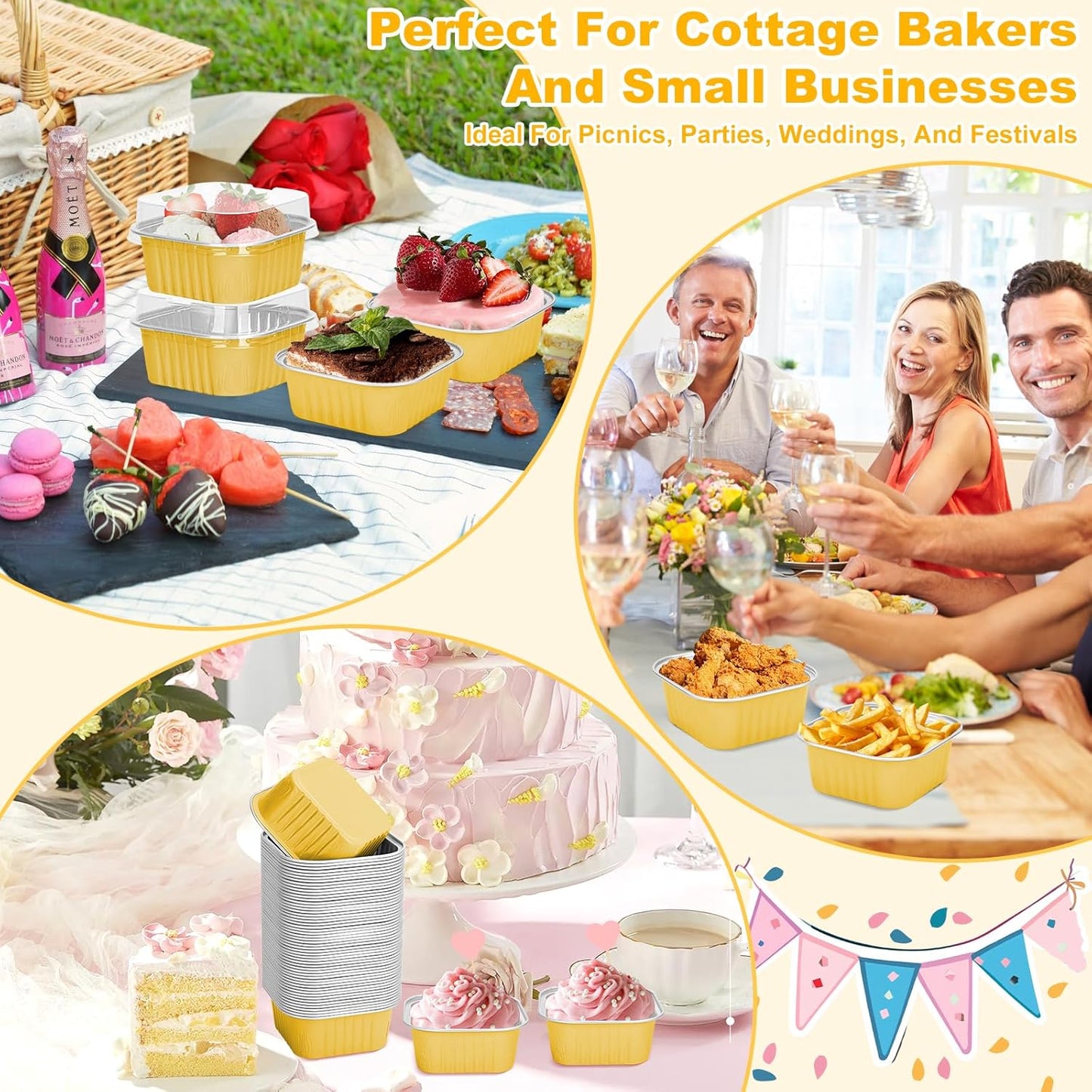 🎉120Pcs Portable Disposable Foil Cupcake Pans For Baking Picnic Party Use🍰