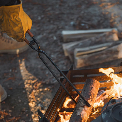 🔥Camping Fire Tongs | Heavy-Duty Carbon Steel | 55cm (21.6") | Leather Sheath | Serrated Grip | Brown/Black Options