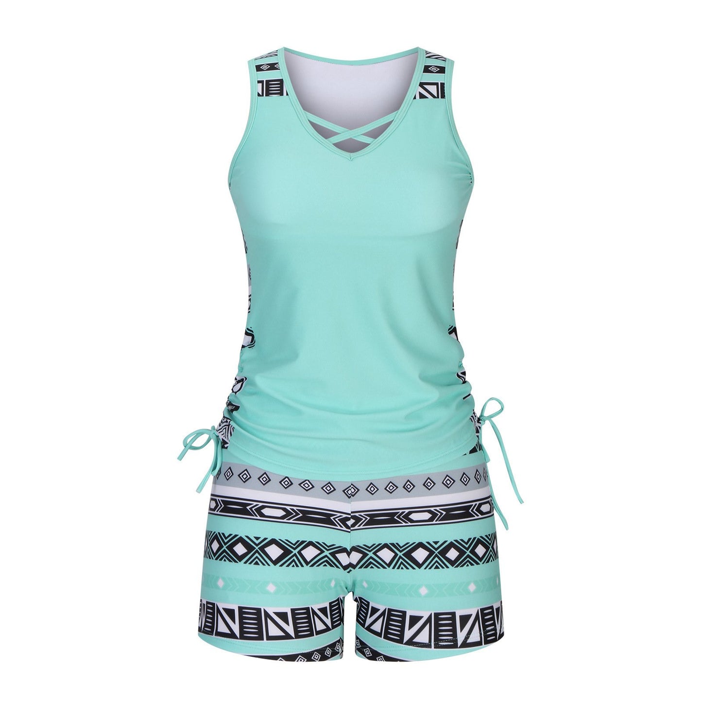 Women's Tummy Control Tankini Set with Built-In Bra – Flattering Boho Swimwear with Shorts🔥