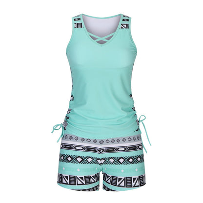 Women's Tummy Control Tankini Set with Built-In Bra – Flattering Boho Swimwear with Shorts🔥