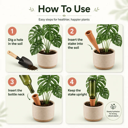 🌱 Terracotta Self-Watering Spikes 💧(Set of 4)