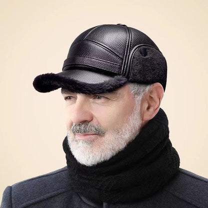 🧢🐂New Men's Winter Hat with Sheepskin Flat Top Earmuffs