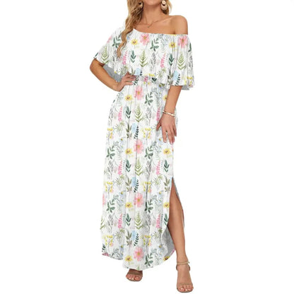 🔥LAST day 49% OFF🔥Women's Off The Shoulder Dress Wedding Guest Dress Summer Casual Long Ruffle Party Side Split Beach Maxi Dresses