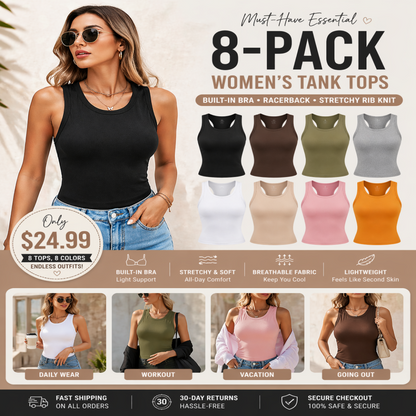 🍃This Week's Special | Built-in Bra Ribbed Tank Top – No Bra Needed💥