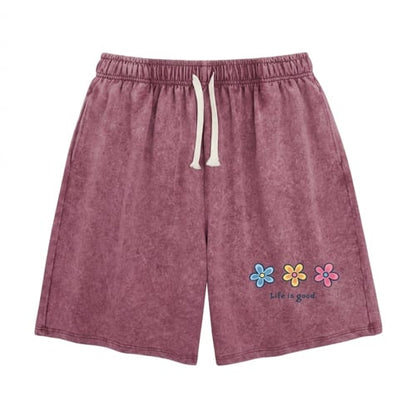 Women's Soft Cotton Blend Washed Floral Shorts, Casual Summer Travel Streetwear Bottoms