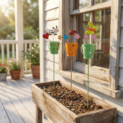 Set of 3 Metal Flower Pot Garden Stakes