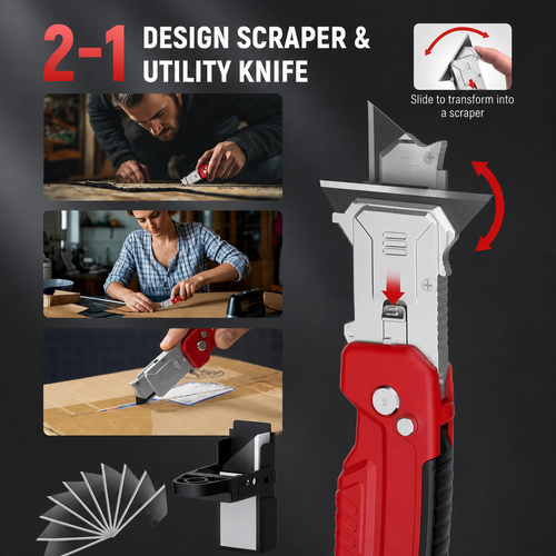 📢📢49% OFF !! ⏰ 2-in-1 Foldable Utility Knife & Scraper – Portable Razor Blade, Multi-Surface Cleaning ✨