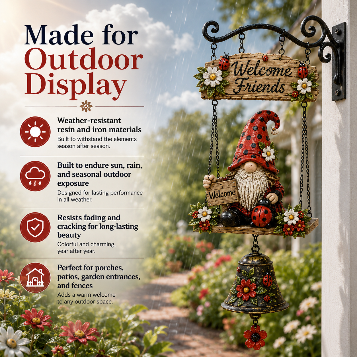 Rustic Garden Gnome Bell Outdoor Decor 🐞🌼