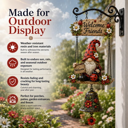 Rustic Garden Gnome Bell Outdoor Decor 🐞🌼