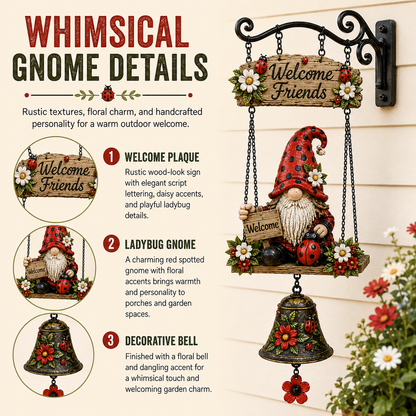 Rustic Garden Gnome Bell Outdoor Decor 🐞🌼
