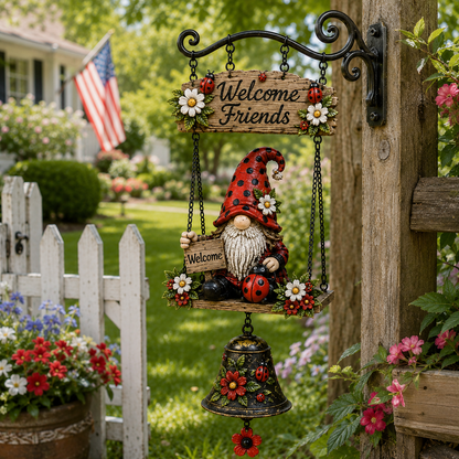 Rustic Garden Gnome Bell Outdoor Decor 🐞🌼
