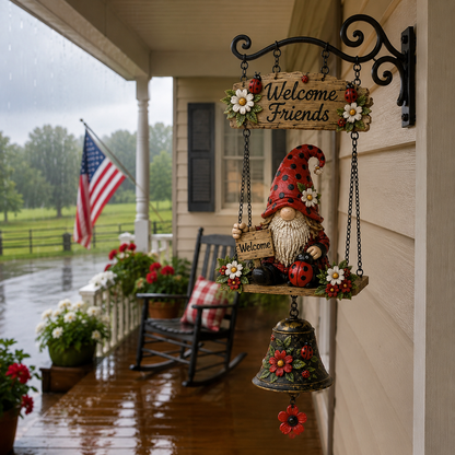 Rustic Garden Gnome Bell Outdoor Decor 🐞🌼