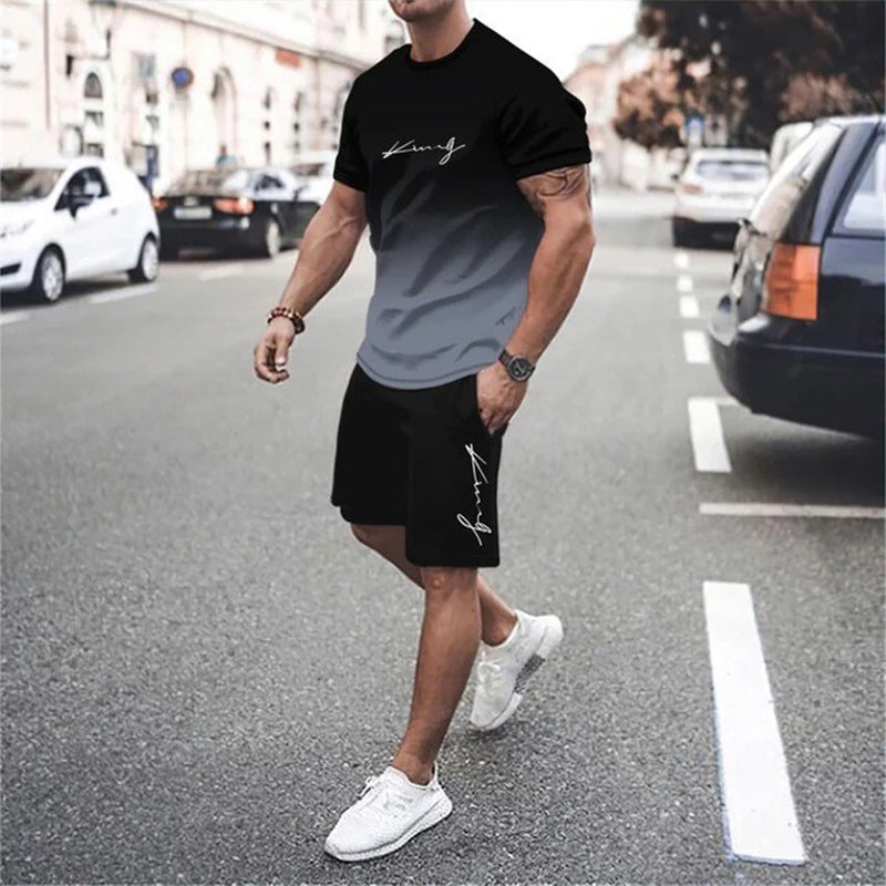 🏖️Summer Cool Deal !!😎Men's Gradient Color T-Shirt & Shorts Set