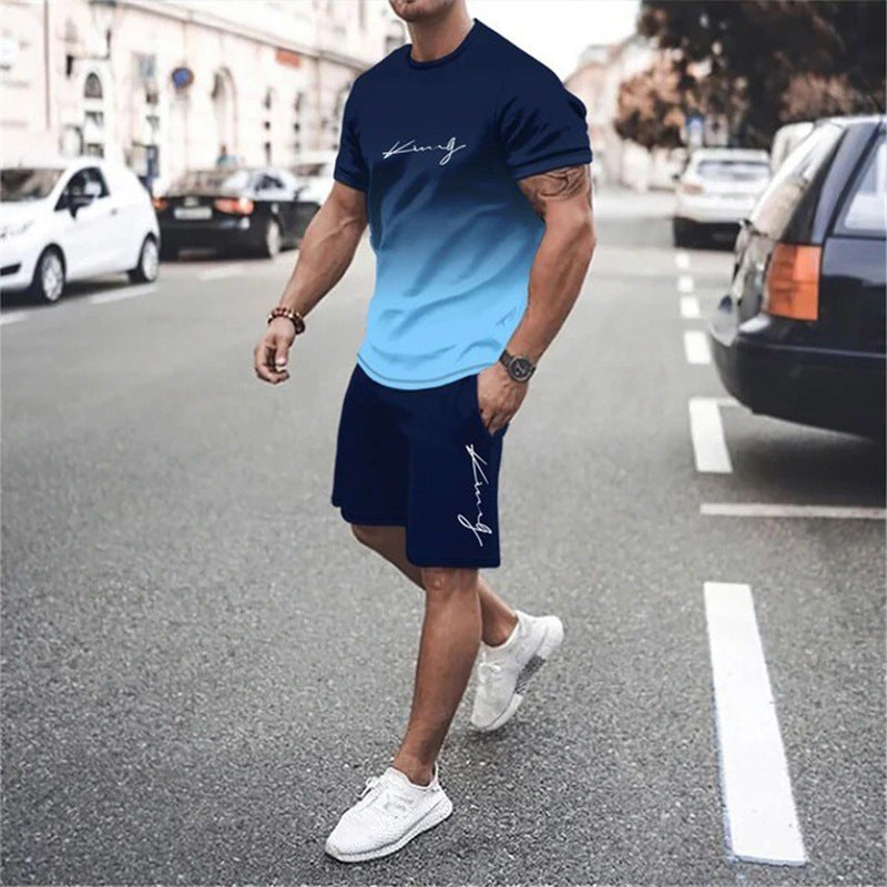 🏖️Summer Cool Deal !!😎Men's Gradient Color T-Shirt & Shorts Set