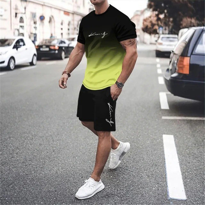 🏖️Summer Cool Deal !!😎Men's Gradient Color T-Shirt & Shorts Set