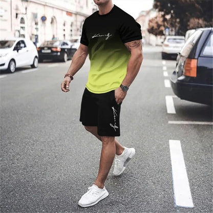 🏖️Summer Cool Deal !!😎Men's Gradient Color T-Shirt & Shorts Set