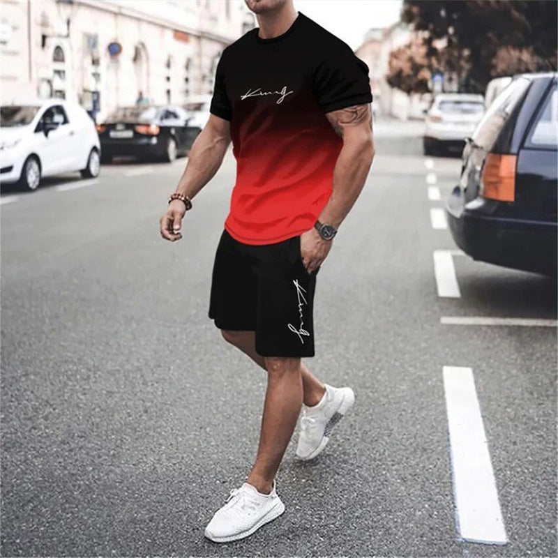 🏖️Summer Cool Deal !!😎Men's Gradient Color T-Shirt & Shorts Set