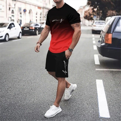 🏖️Summer Cool Deal !!😎Men's Gradient Color T-Shirt & Shorts Set