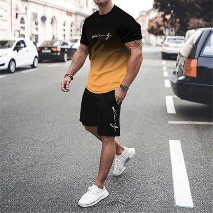 🏖️Summer Cool Deal !!😎Men's Gradient Color T-Shirt & Shorts Set