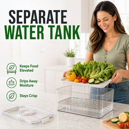 Produce Freshness Containers with Timer & Drainage – BPA-Free Fridge Organizer