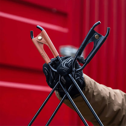 🔥Camping Fire Tongs | Heavy-Duty Carbon Steel | 55cm (21.6") | Leather Sheath | Serrated Grip | Brown/Black Options