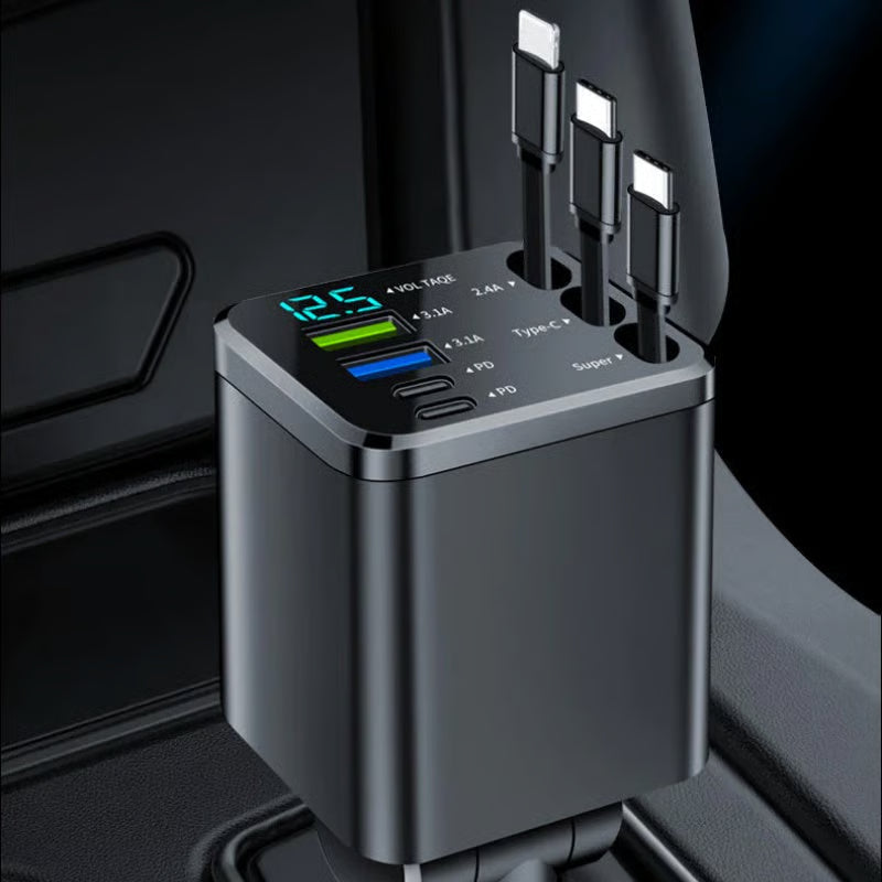 🚗 7-in-1 Retractable Fast Car Charger with Voltage Display – USB-C, Fast Charging & Essential for Daily Use 📱