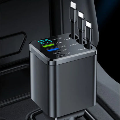 🚗 7-in-1 Retractable Fast Car Charger with Voltage Display – USB-C, Fast Charging & Essential for Daily Use 📱