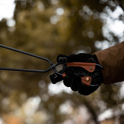🔥Camping Fire Tongs | Heavy-Duty Carbon Steel | 55cm (21.6") | Leather Sheath | Serrated Grip | Brown/Black Options