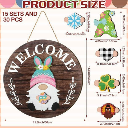 💫Interchangeable Wooden Gnome Decor Holiday Seasonal Gnome Decorations🚪