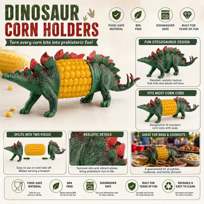 🔥Last Day 49% OFF - 🦖 Cute Dinosaur Corn Holders – Fun Stainless Steel BBQ Kitchen Gadget Set