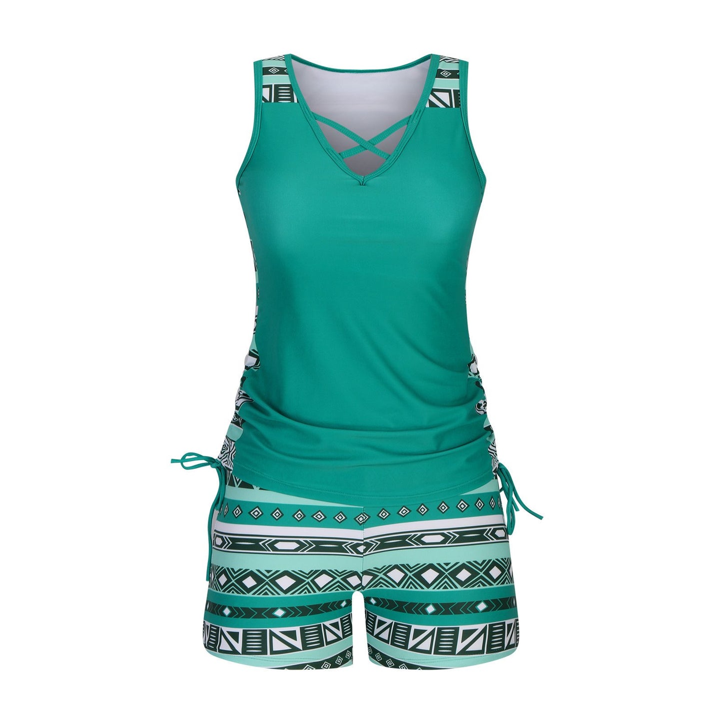 Women's Tummy Control Tankini Set with Built-In Bra – Flattering Boho Swimwear with Shorts🔥