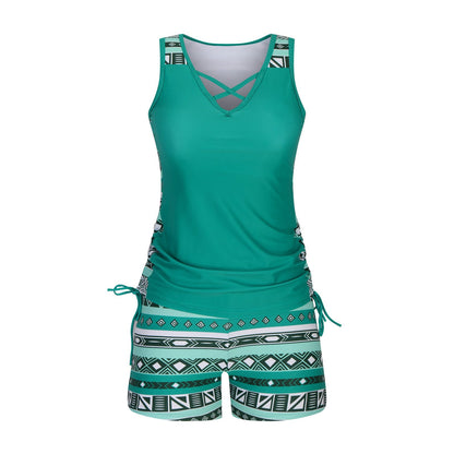 Women's Tummy Control Tankini Set with Built-In Bra – Flattering Boho Swimwear with Shorts🔥