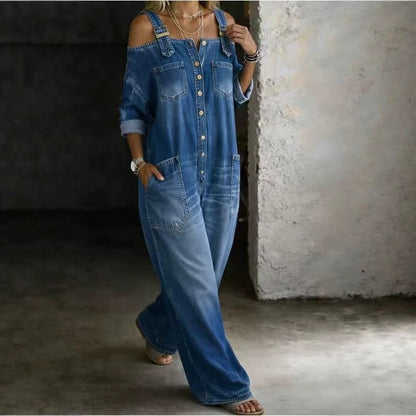 ✨ Off-Shoulder Denim Jumpsuit | Matches Any Style: Sexy, Sweet, Casual | Wide Leg Overalls Y2K 👖
