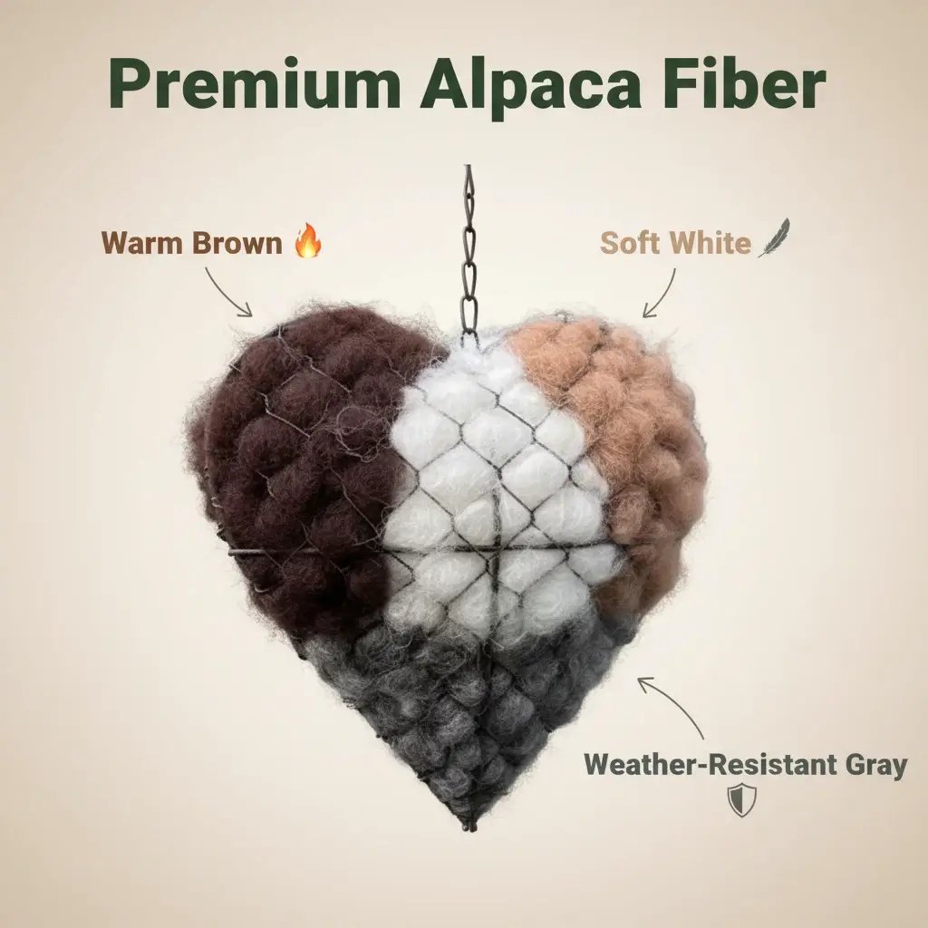 🕊️ Handmade Alpaca Fiber Bird Nesting Heart