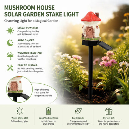 🍄Solar Fairy Tale Mushroom Cottage Garden Light – Whimsical Warm Glow for Paths, Patios & Flower Beds🌙