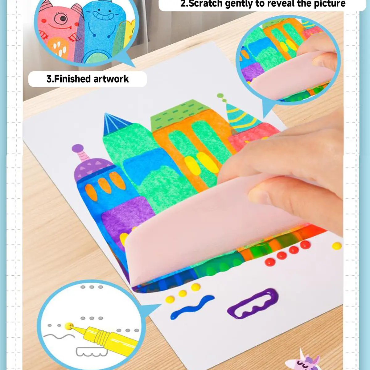 Rainbow Squeeze Art Kit - Creative Scratch & Color Art Set for Kids