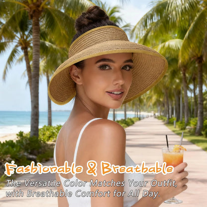 Women's Solid Color Cute Bow Design Wide Brim Straw Hat